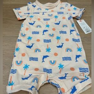 Cat & Jack Peach Bodysuit with Blue Dolphins and Rainbows